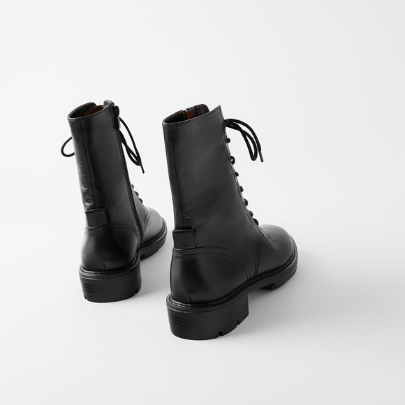 Zara black flat leather ankle boots - Picture 6 of 7